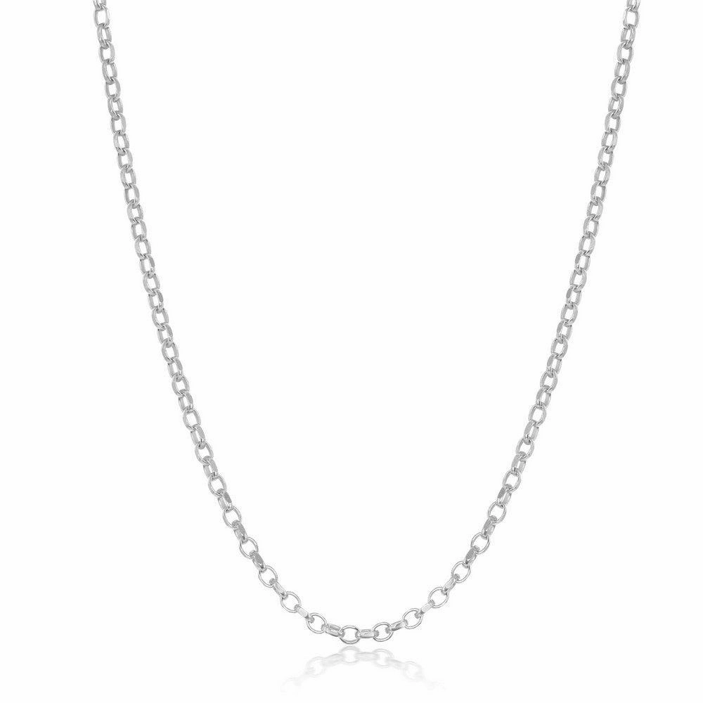 Sterling Silver Rhodium Plated Diamond-Cut Rolo Chain