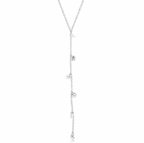 Sterling Silver Rhodium Plated Hanging CZs Lariat 'Y' Necklace