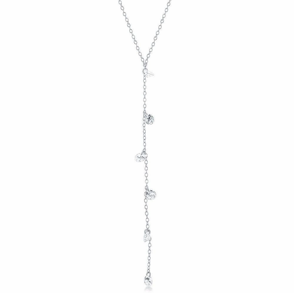 Sterling Silver Rhodium Plated Hanging CZs Lariat 'Y' Necklace