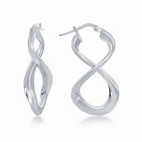 Sterling Silver Rhodium Plated Large Script Infinity Design Earrings