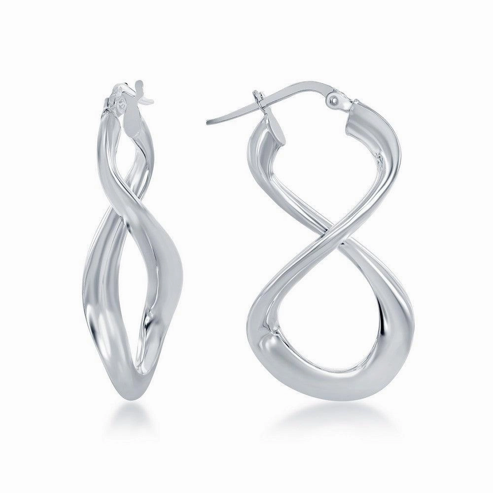 Sterling Silver Rhodium Plated Large Script Infinity Design Earrings