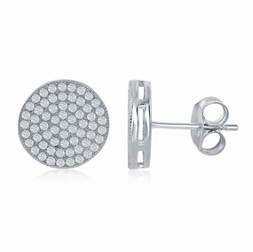 Sterling Silver Rhodium Plated Micro Pave Stud Earrings