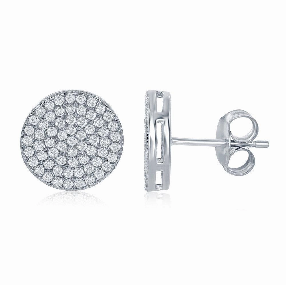 Sterling Silver Rhodium Plated Micro Pave Stud Earrings