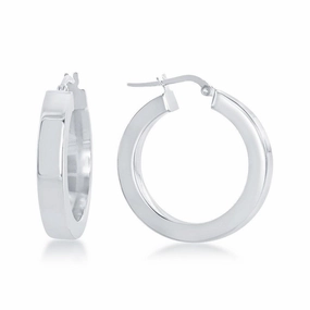 Sterling Silver Rhodium Plated Square Hollow Hoop Earrings