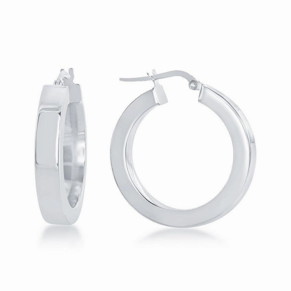 Sterling Silver Rhodium Plated Square Hollow Hoop Earrings