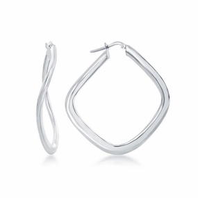 Sterling Silver Rhodium Plated Twisted Diamond-Shaped Earrings