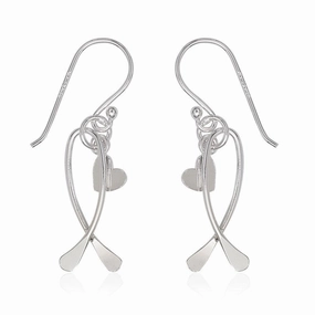 Sterling Silver Ribbon with Dangling Heart Earrings