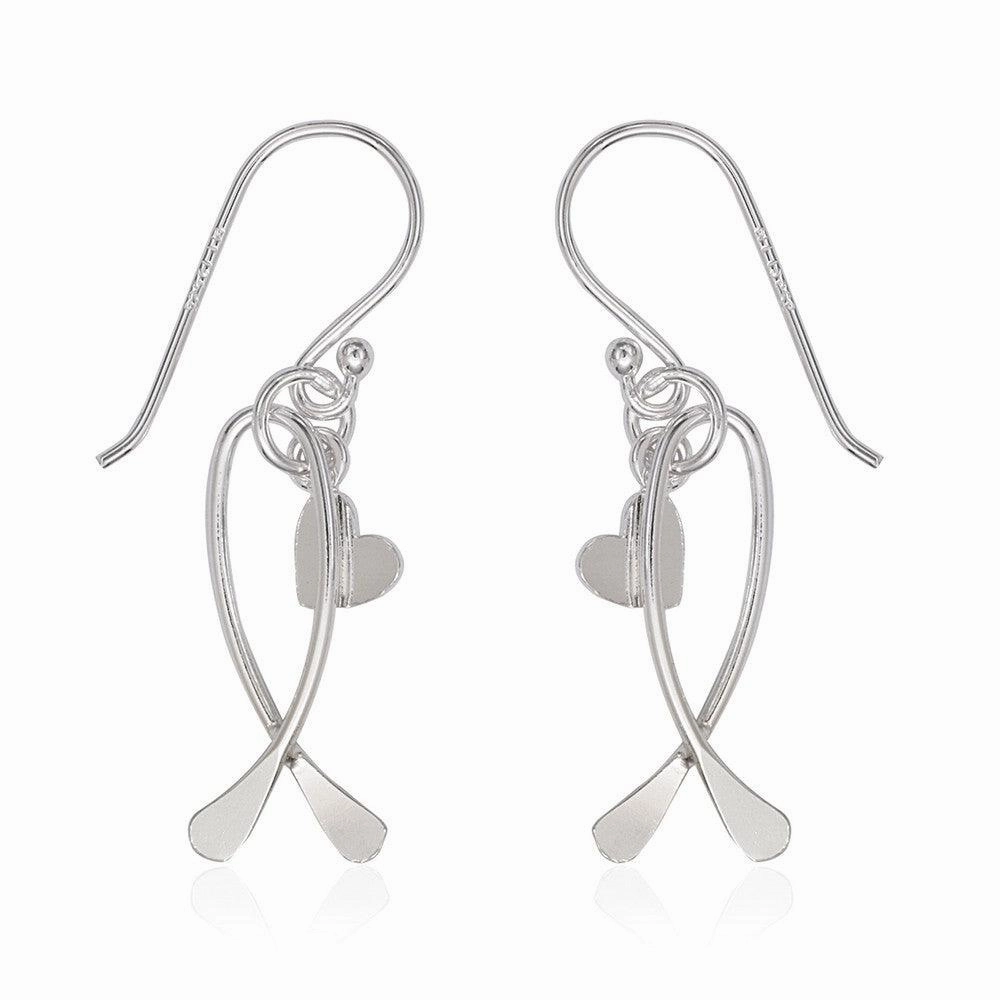 Sterling Silver Ribbon with Dangling Heart Earrings