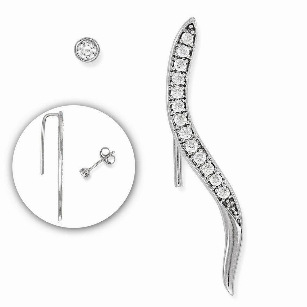 Sterling Silver Ripple Style CZ Climber Earrings