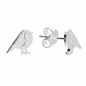 Sterling Silver Robin Flat Stud Earrings