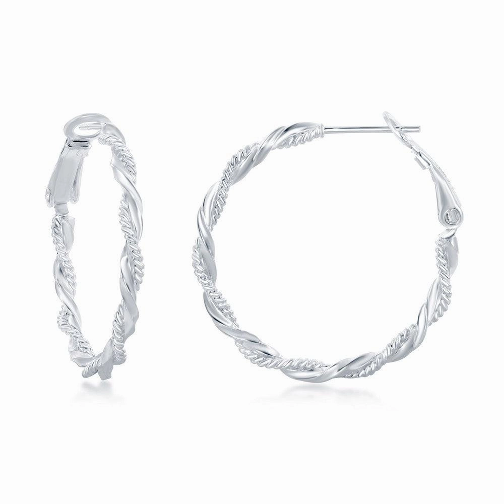 Sterling Silver Rope and Twist Design Hoop Earrings