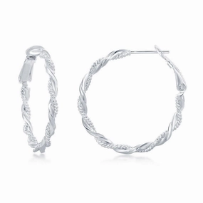 Sterling Silver Rope and Twist Design Hoop Earrings