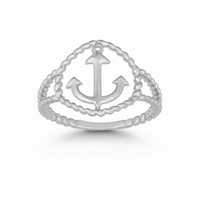 Sterling Silver Rope Design Anchor Ring - W-9860