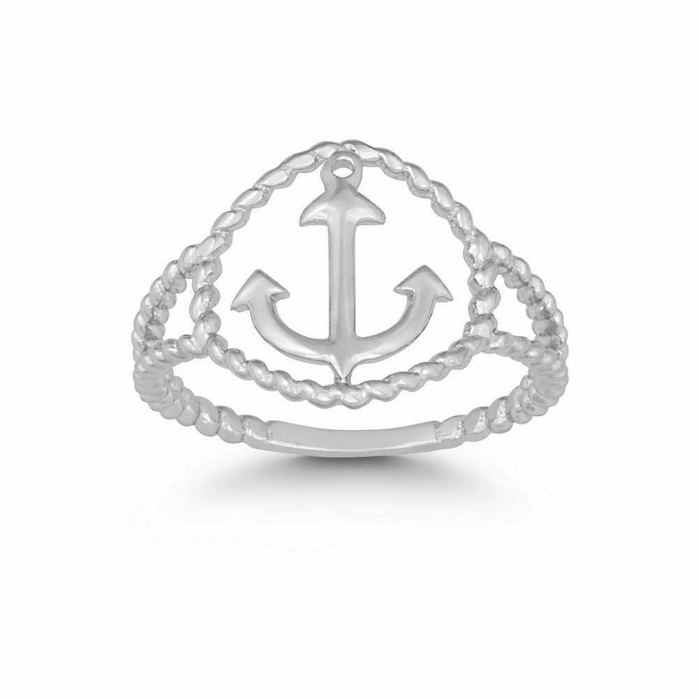 Sterling Silver Rope Design Anchor Ring - W-9860