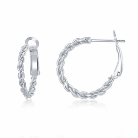 Sterling Silver Rope Design Hoop Earrings, 20 mm