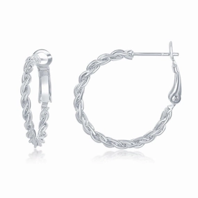 Sterling Silver Rope Design Hoop Earrings, 25 mm
