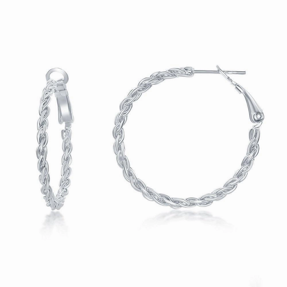 Sterling Silver Rope Design Hoop Earrings, 30 mm