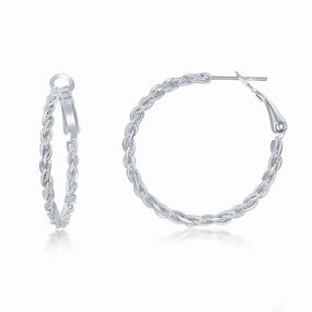 Sterling Silver Rope Design Hoop Earrings, 30 mm