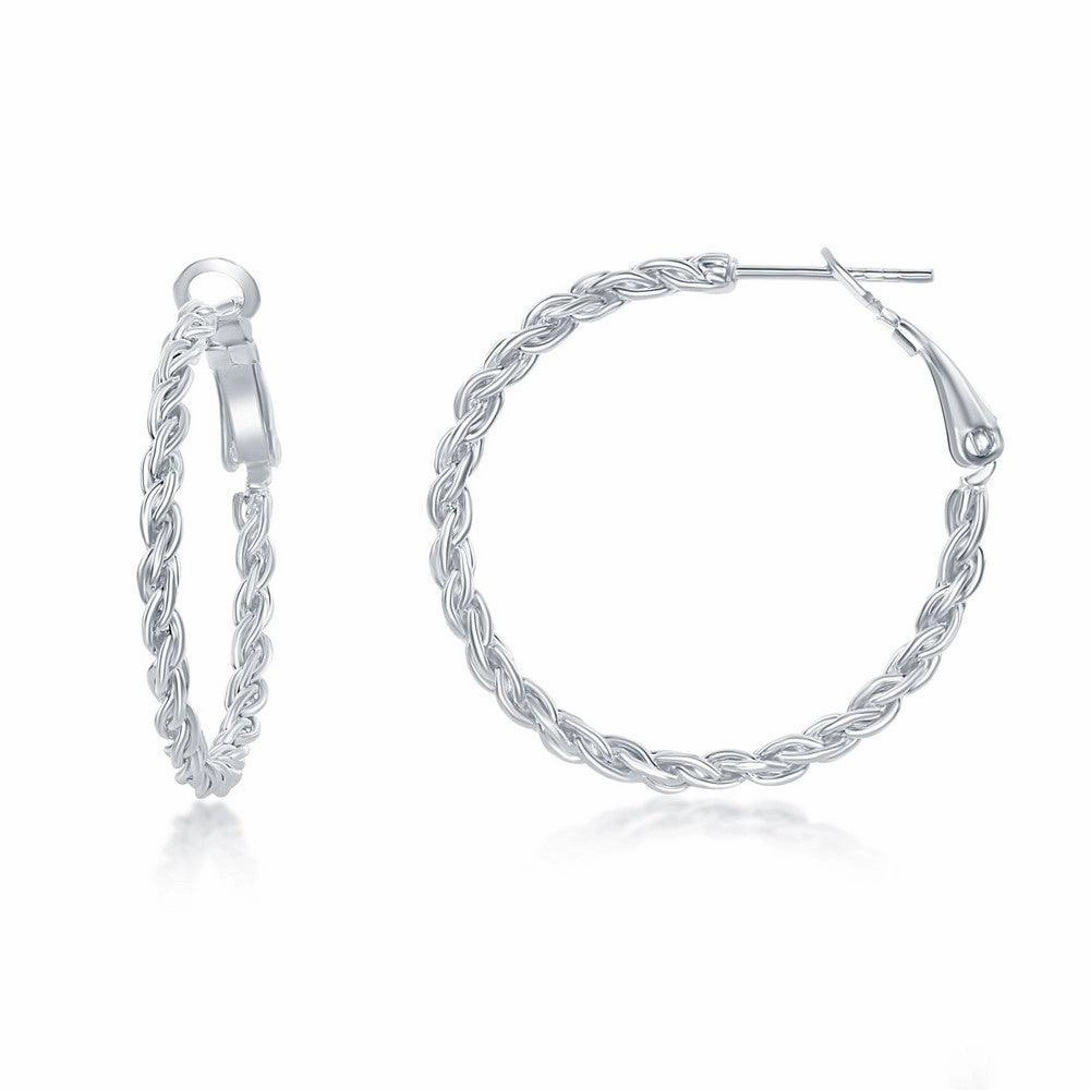 Sterling Silver Rope Design Hoop Earrings, 30 mm