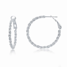 Sterling Silver Rope Design Hoop Earrings, 30 mm