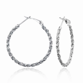 Sterling Silver Rope Design Hoop Earrings, 35 mm