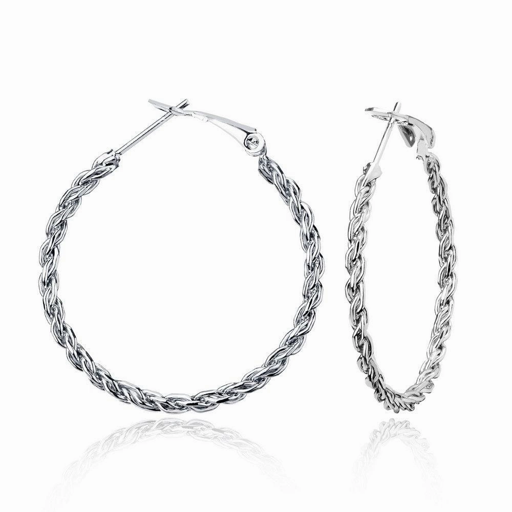 Sterling Silver Rope Design Hoop Earrings, 35 mm