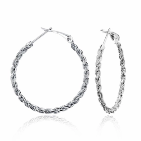 Sterling Silver Rope Design Hoop Earrings, 35 mm