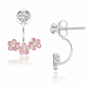 Sterling Silver Rose Crystal Flower Back Earrings