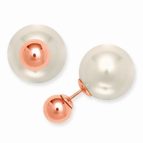 Sterling Silver Rose Gold Bead Pearl Back Earrings