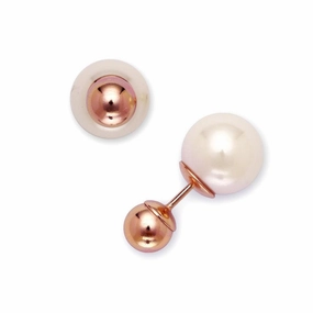 Sterling Silver Rose Gold Bead White Pearl Earrings