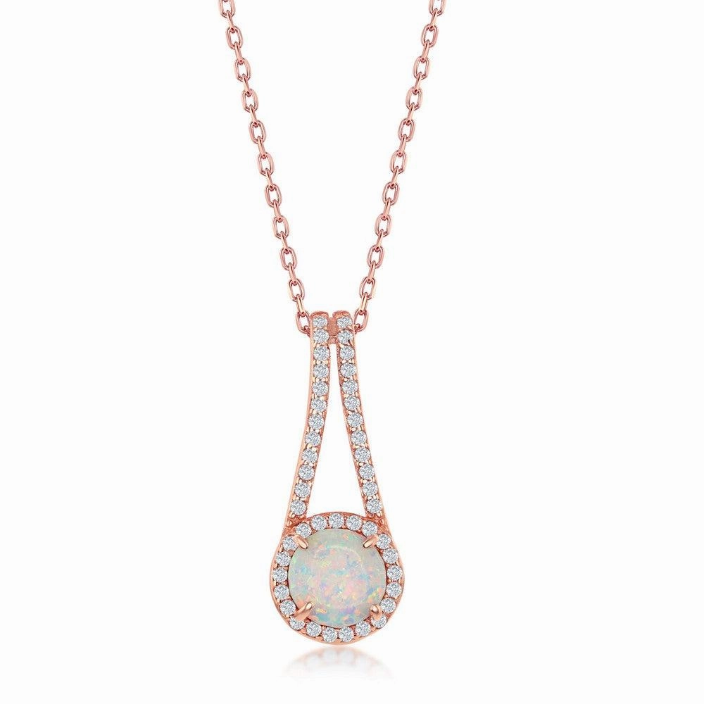 Sterling Silver Rose Gold CZ Halo Long Pendant