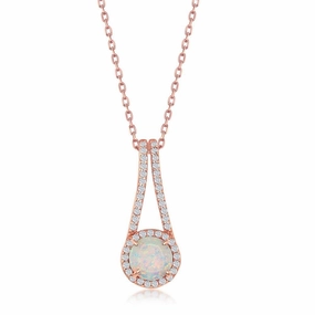 Sterling Silver Rose Gold CZ Halo Long Pendant