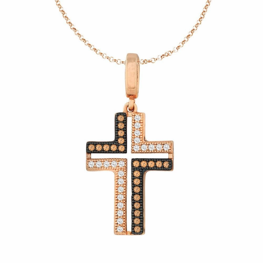 Sterling Silver Rose Gold CZ Micro Pave Open Pendant