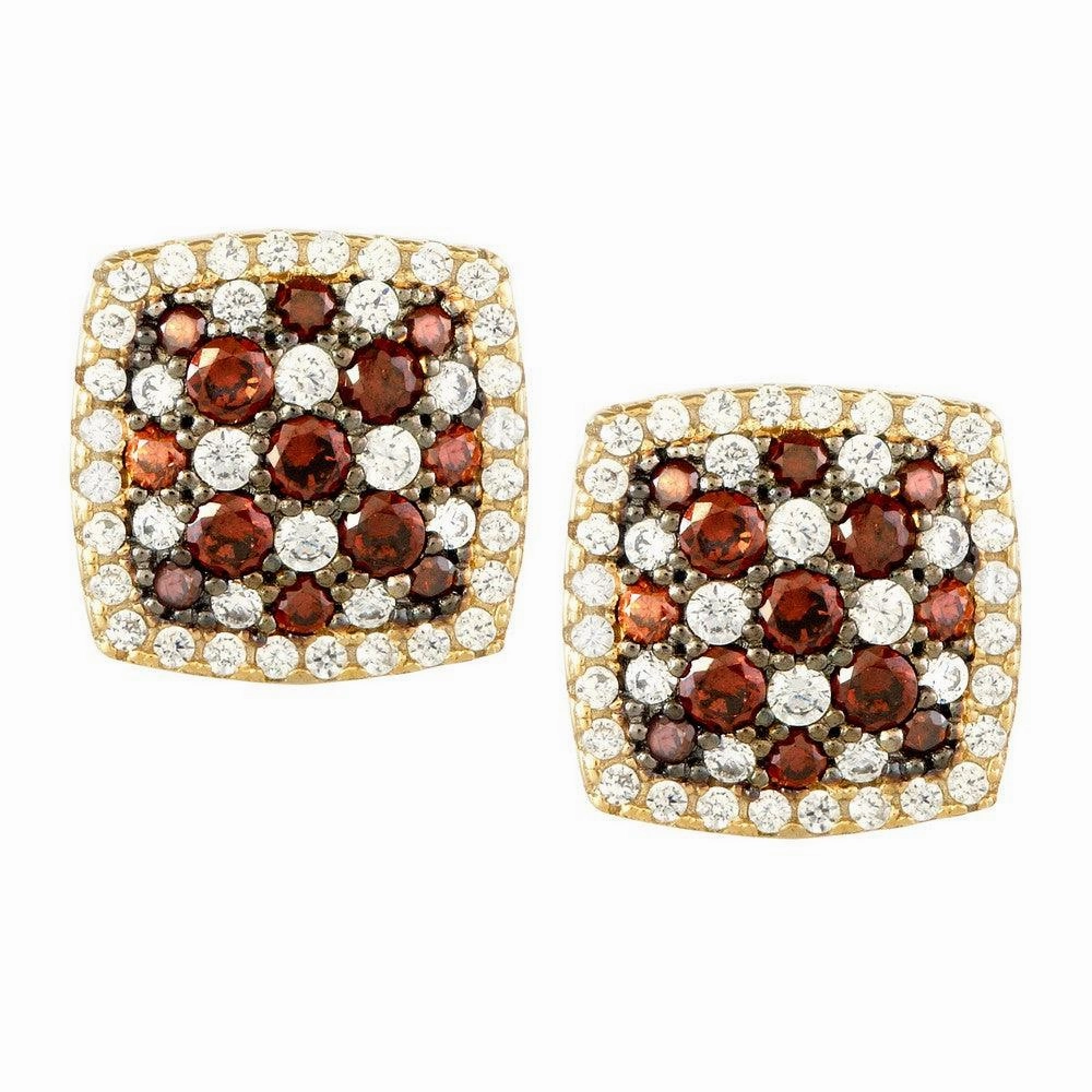 Sterling Silver Rose Gold Garnet CZ Pave Earrings