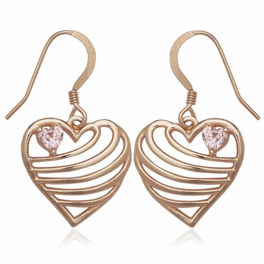 Sterling Silver Rose Gold Open Lined Heart Earrings