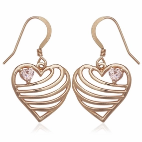 Sterling Silver Rose Gold Open Lined Heart Earrings