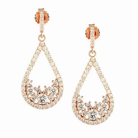Sterling Silver Rose Gold Open Teardrop CZ Earrings