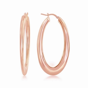 Sterling Silver Rose Gold Plated Bottom Flat Oval Hoop Earrings