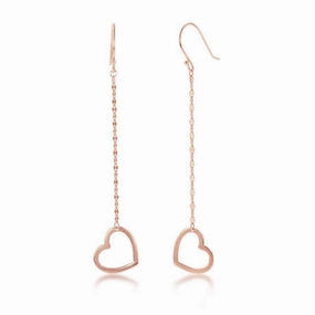 Sterling Silver Rose Gold Plated Chain Heart Earrings