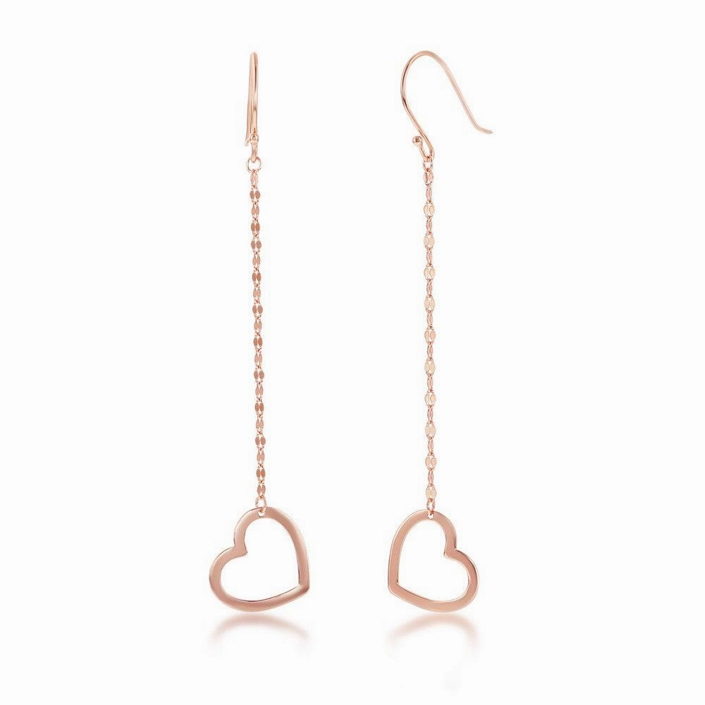 Sterling Silver Rose Gold Plated Chain Heart Earrings