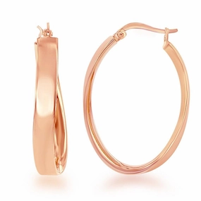 Sterling Silver Rose Gold Plated Curved Oval Hoop Earrings