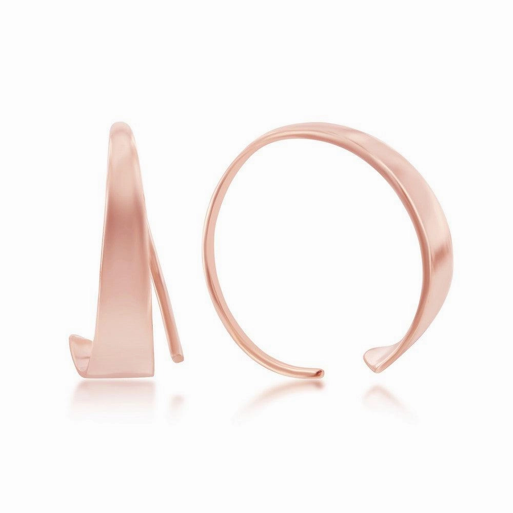 Sterling Silver Rose Gold Plated Flat Bar Half Hoop Earrings