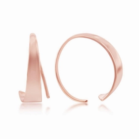 Sterling Silver Rose Gold Plated Flat Bar Half Hoop Earrings
