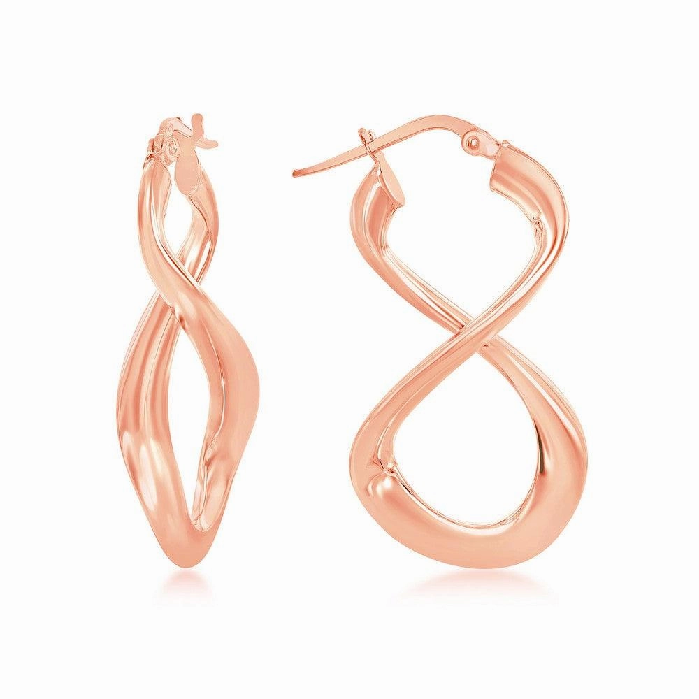 Sterling Silver Rose Gold Plated Large Script Infinity Design Earrings