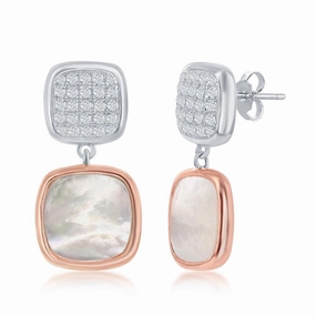 Sterling Silver Rose Gold Plated MOP Square Earrings