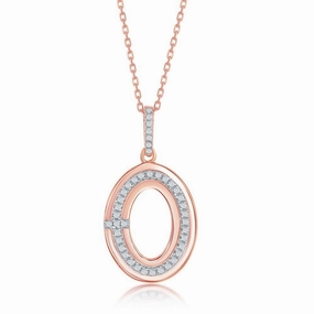 Sterling Silver Rose Gold Plated Oval CZ Pendant
