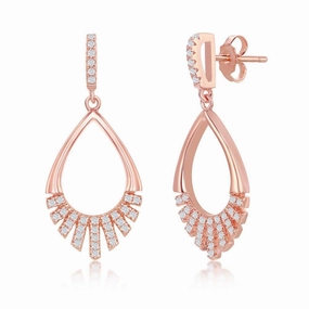 Sterling Silver Rose Gold Plated Pear-Shaped CZ Earrings