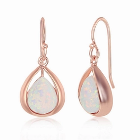 Sterling Silver Rose Gold Plated Pear-Shaped White Opal Earrings