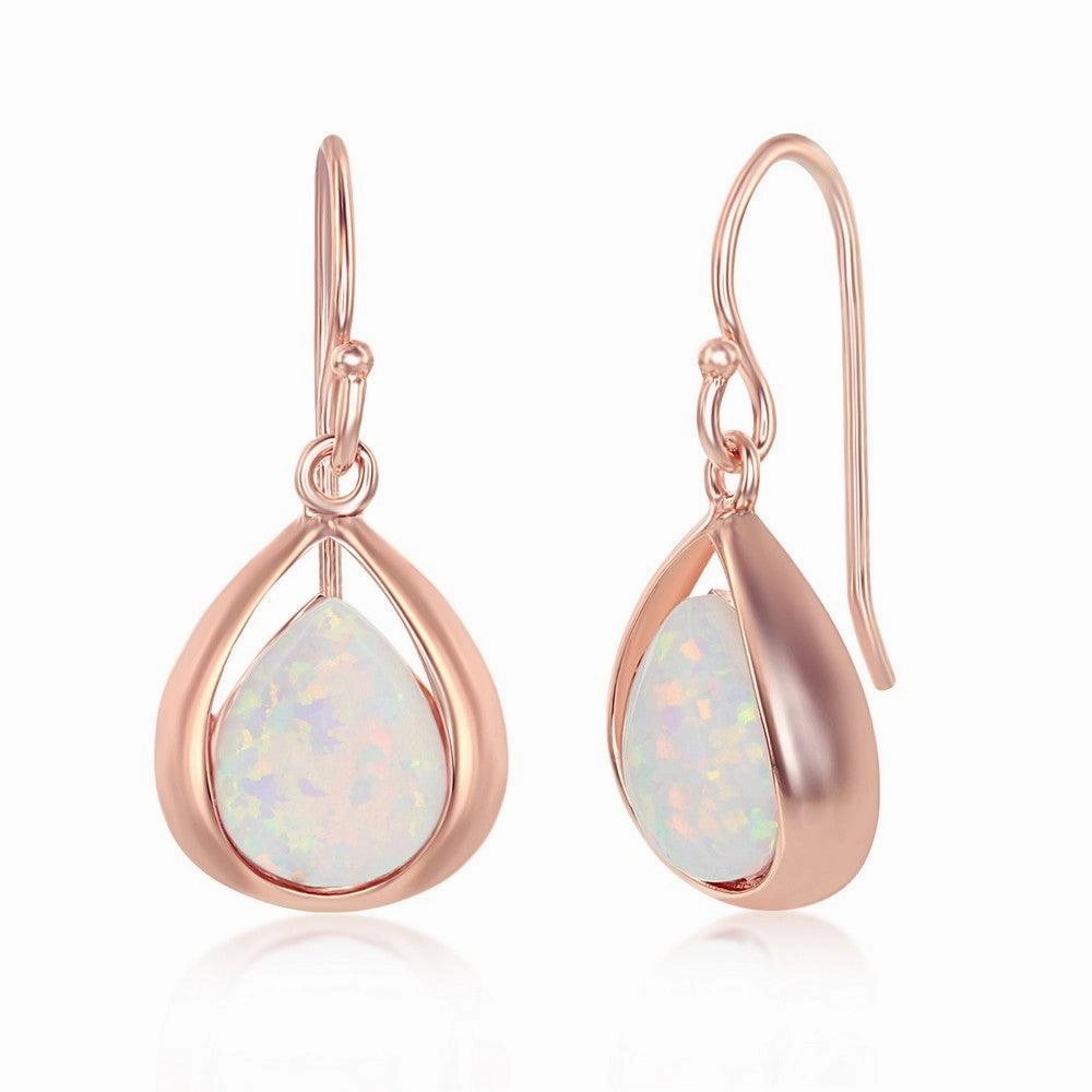 Sterling Silver Rose Gold Plated Pear-Shaped White Opal Earrings