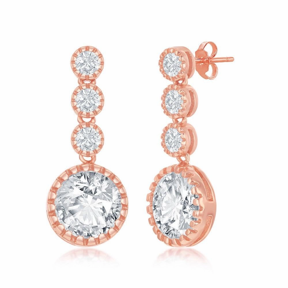 Sterling Silver Rose Gold Plated Round CZ Earrings
